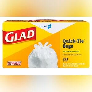 Glad CloroxPro Quick-Tie Tall Kitchen Trash Bags, 13 Gallon, 200 Count